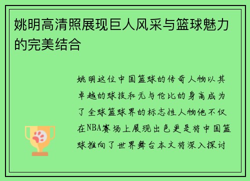 姚明高清照展现巨人风采与篮球魅力的完美结合
